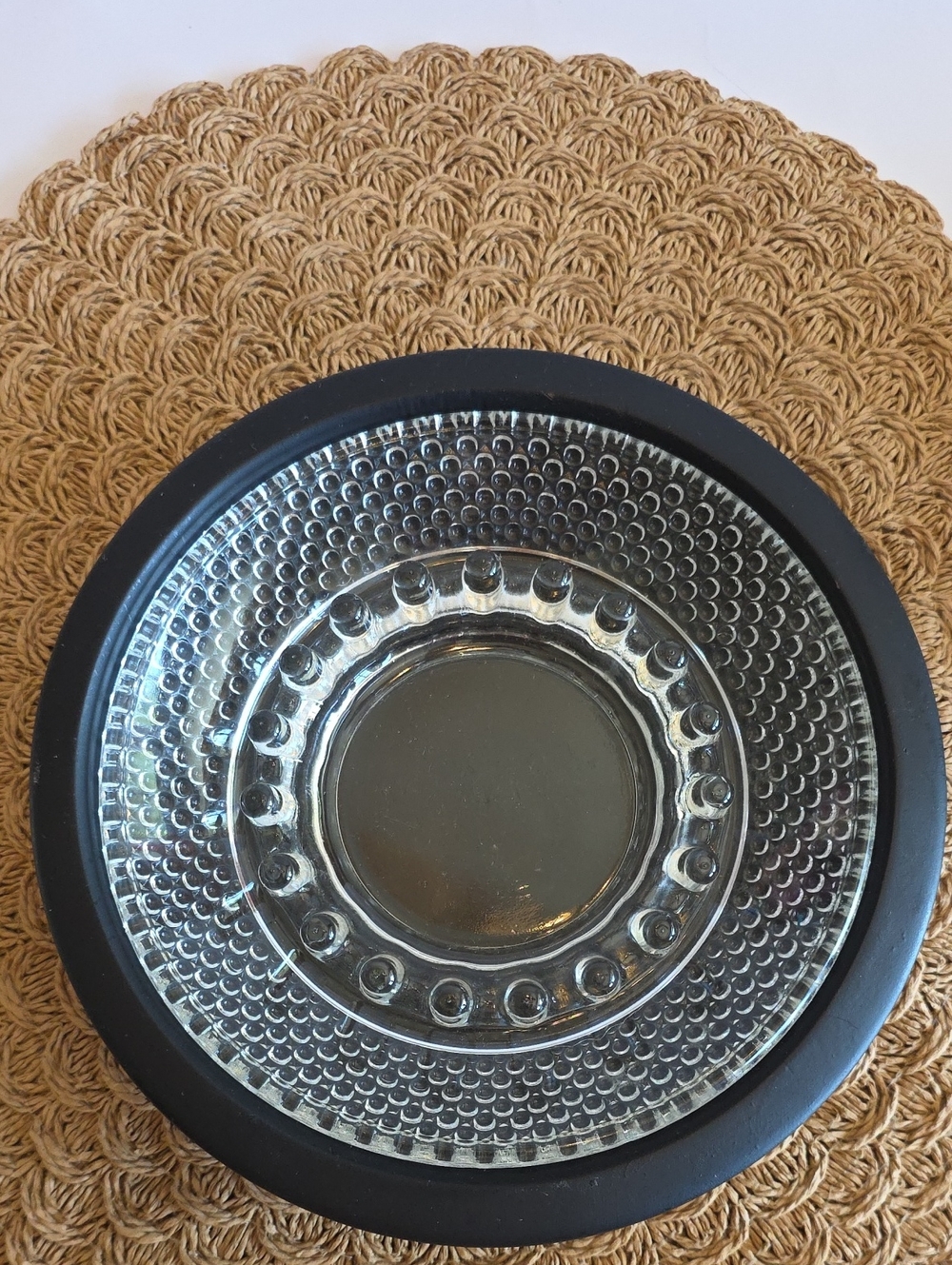 Vintage Clear Glass Ash Tray With Black Stand 7.25" Diameter